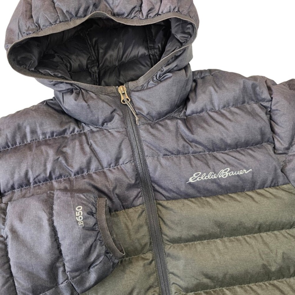 Eddie Bauer Mens M EB650 CirrusLite Hooded Jacket Grey Olive Down Puffer Coat